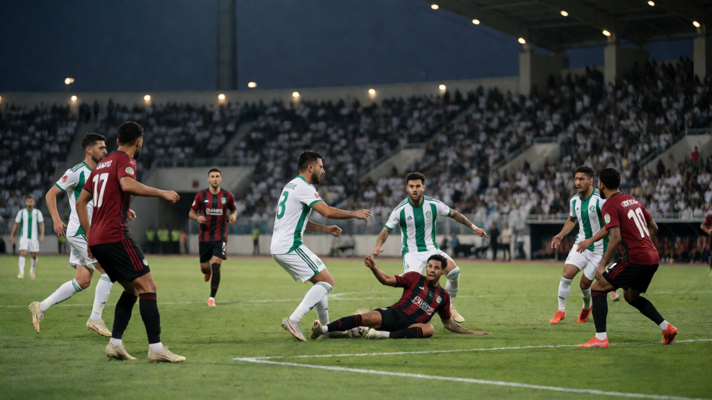 Abha ve Al Ettifaq futbolcuları maç öncesi sahada