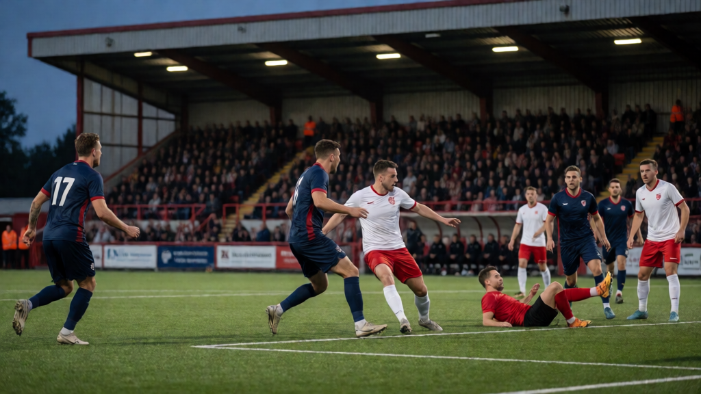 AFC Stoneham ve Basingstoke Town futbolcuları FA Cup maçı öncesi sahada