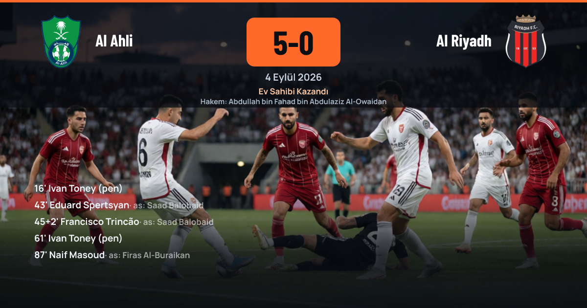 Al Ahli 5-0 Al Riyadh Pro League maç sonucu