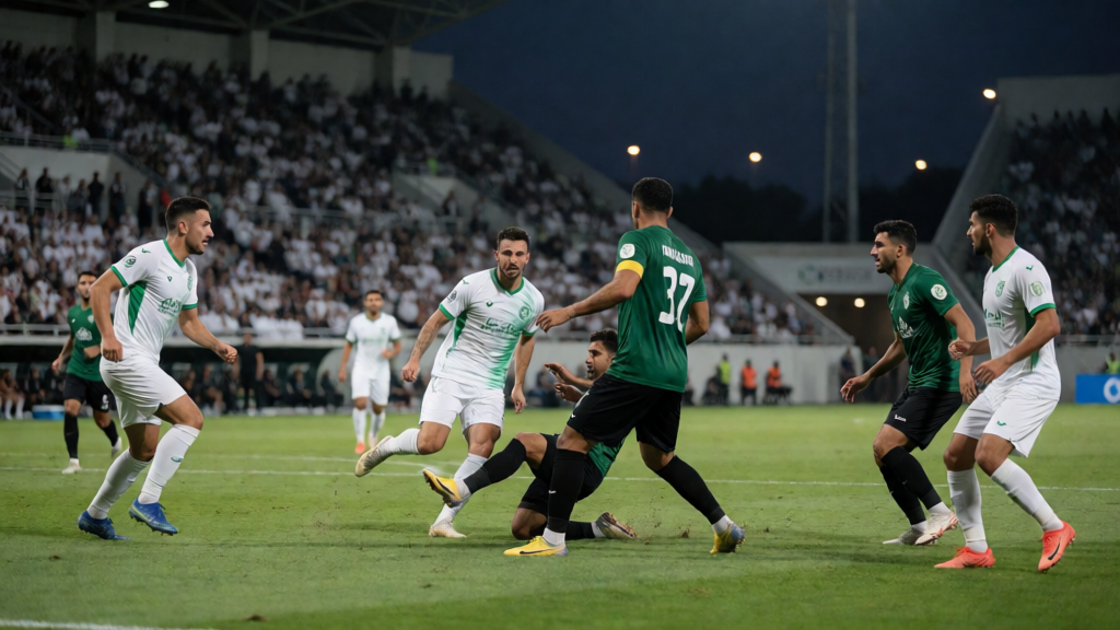 Al Ettifaq ve Al Faisaly futbolcuları maç öncesi