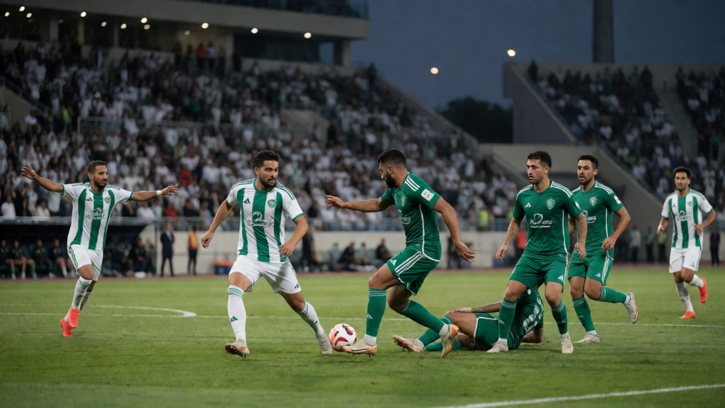 Al-Qadsiah ve Al Ahli futbolcuları Pro League maçında mücadele ederken