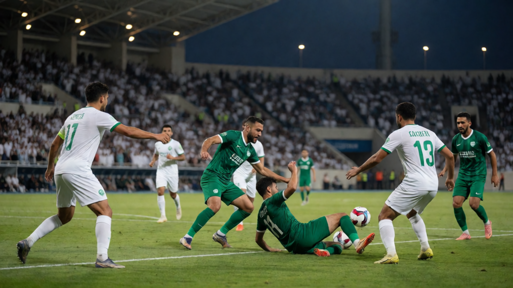 Al-Qadsiah ve Al Ettifaq futbolcuları maç öncesi sahada