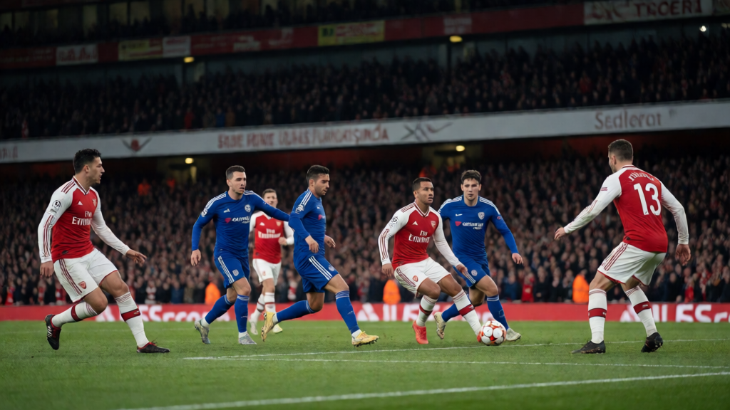 Arsenal ve Chelsea oyuncuları Premier League maçında mücadele ederken