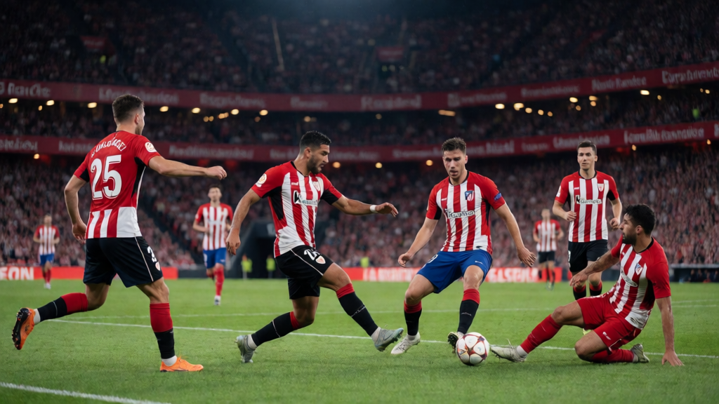 Athletic Club ve Atlético de Madrid futbolcuları San Mamés Stadı'nda mücadele ederken