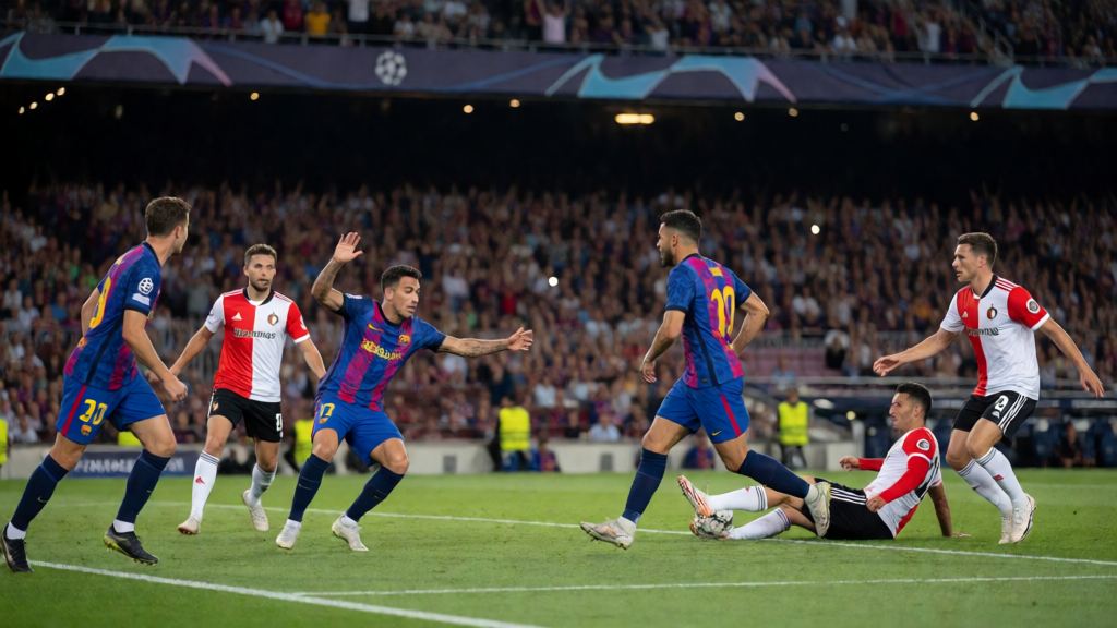 Barcelona ve Feyenoord futbolcuları Şampiyonlar Ligi maçında