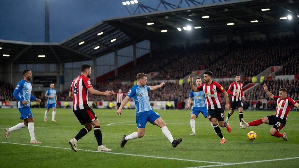Brentford ve Sunderland oyuncuları Premier League maçında
