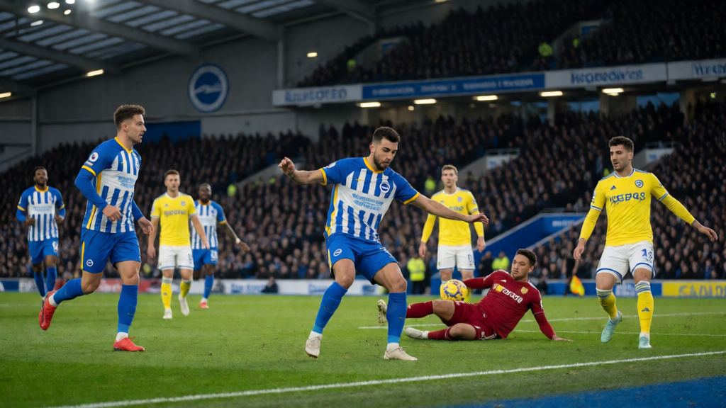 Brighton & Hove Albion ve Leeds United futbolcuları Premier League maçında mücadele ederken