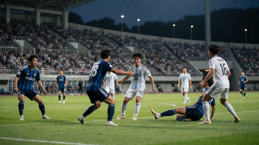 Bucheon 1995 ve Daejeon Citizen futbolcuları maç öncesi sahada