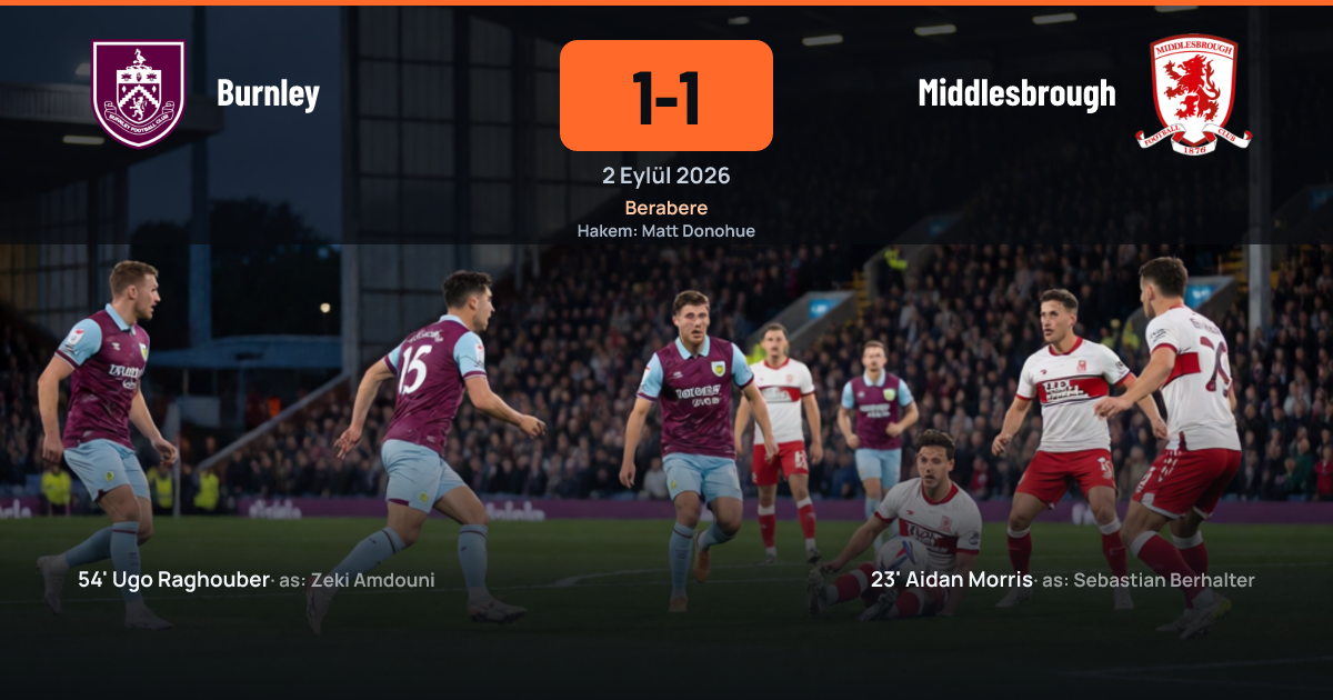 Burnley ve Middlesbrough oyuncuları Championship maçında mücadele ediyor