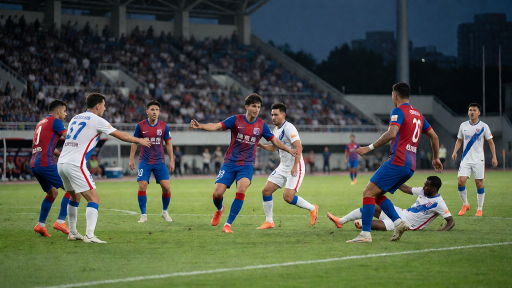 Chongqing Tonglianglong FC ve Shanghai Shenhua arasındaki Super League maçı öncesi stadyum atmosferi