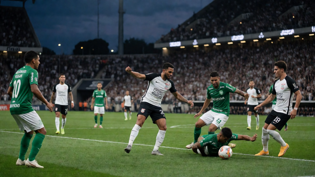 Corinthians ve Chapecoense futbolcuları Serie A maçında mücadele ederken