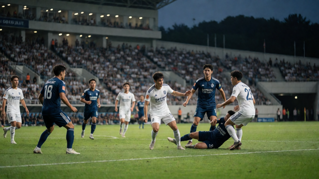 Daejeon Citizen ve Anyang futbolcuları K League 1 maçında