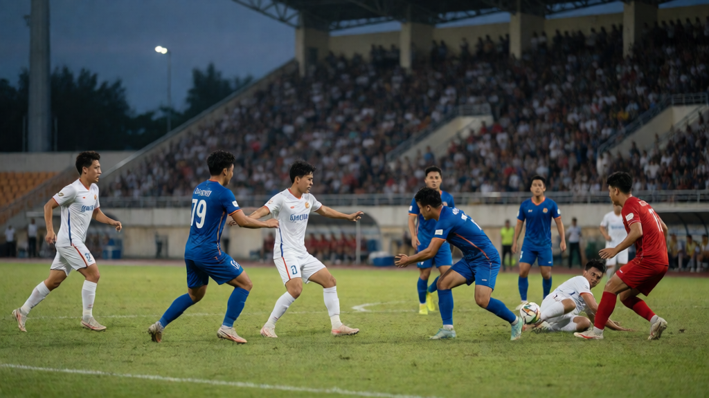 Đông Á Thanh Hoá ve SHB Đà Nẵng futbolcuları maç önünde