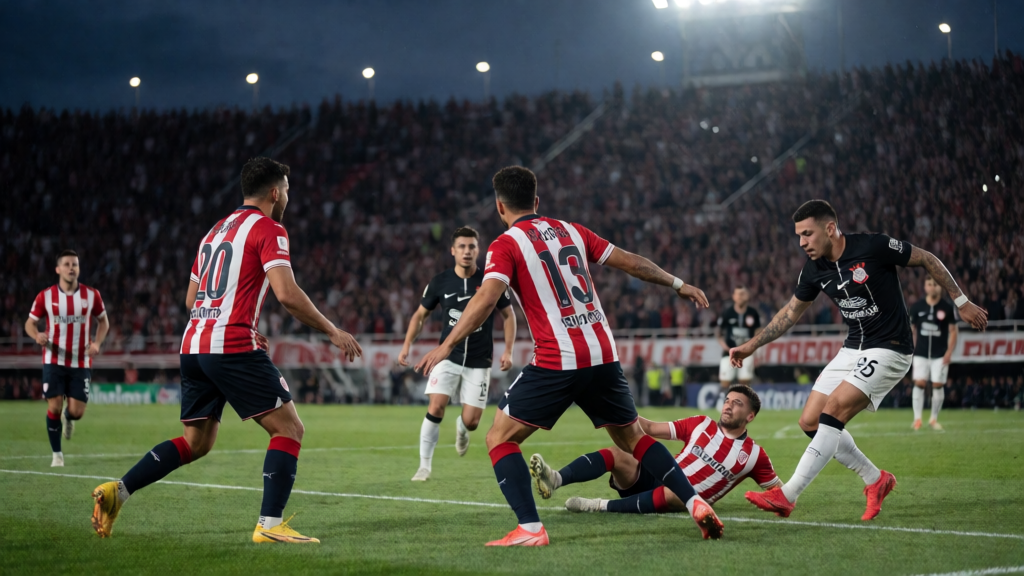 Estudiantes ve Corinthians futbolcuları Copa Libertadores maçında mücadele ederken