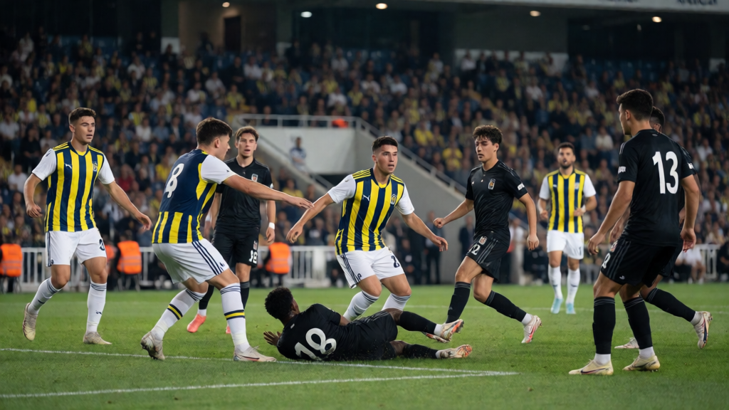 Fenerbahçe U19 ve Beşiktaş U19 futbolcuları derbi maçı öncesi sahada
