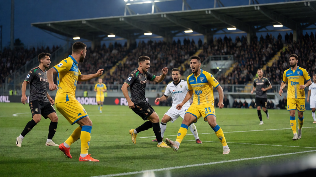 Frosinone ve Venezia futbolcuları Serie A maçında mücadele ederken