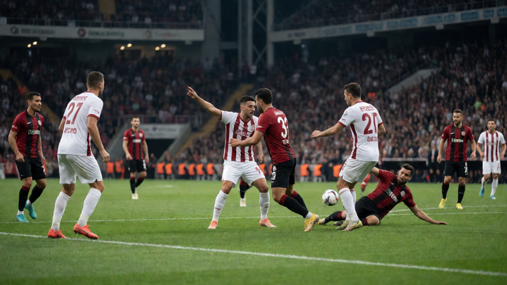 Galata ve Pazarspor futbolcuları mücadele halinde
