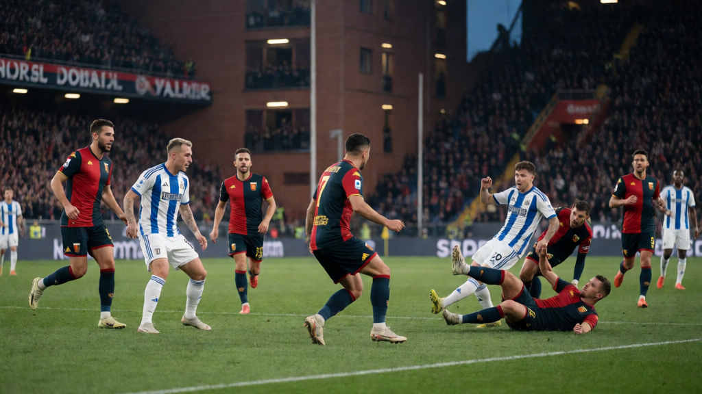 Genoa ve Como futbolcuları Serie A maçında mücadele ederken
