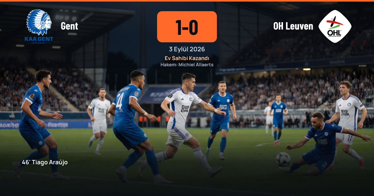 Gent ve OH Leuven futbolcuları mücadele sırasında