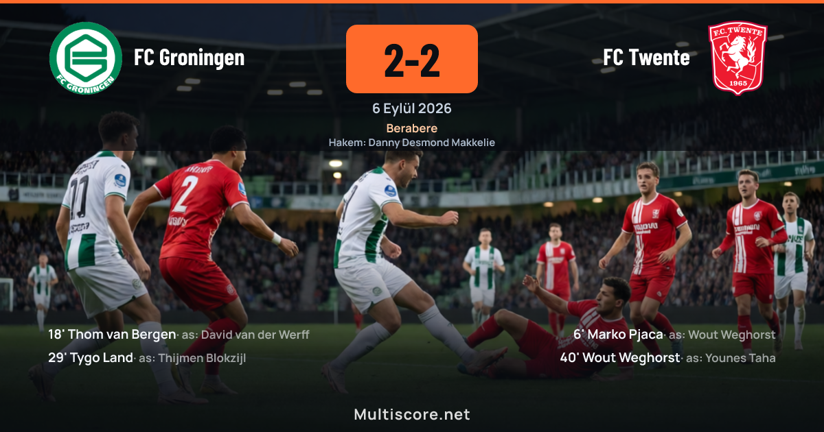 FC Groningen ve FC Twente oyuncuları maç sırasında mücadele ediyor