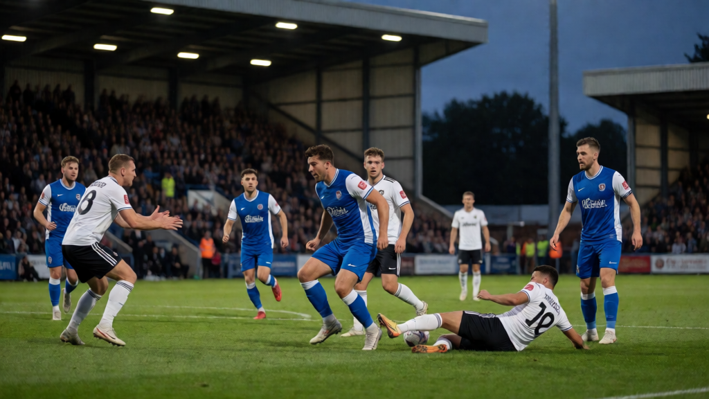 Hayes & Yeading United ve Camberley Town futbolcuları FA Cup maçında mücadele ederken