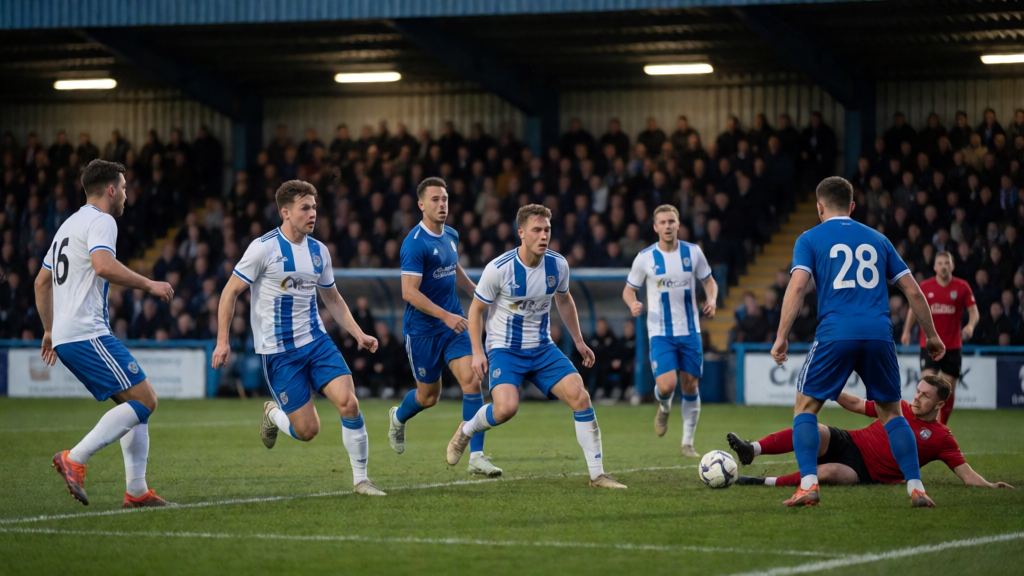 Hitchin Town ve Biggleswade Town futbolcuları FA Cup maçında