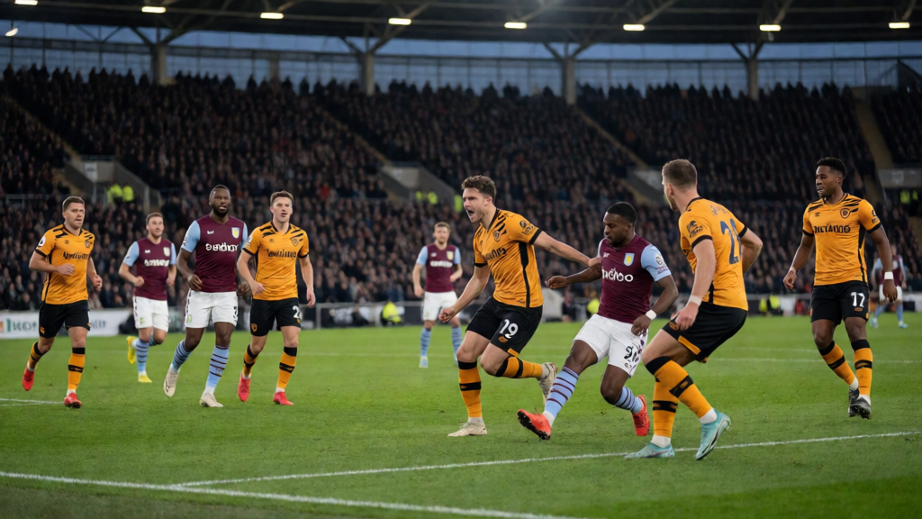 Hull City ve Aston Villa futbolcuları Premier League maçında mücadele ederken