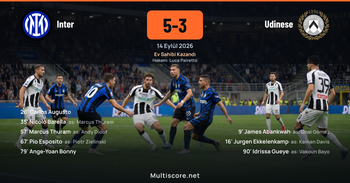 Inter'in Udinese'yi 5-3 yendiği Serie A maçından bir görüntü