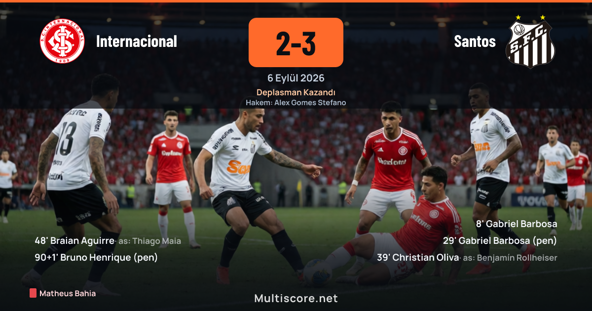 Internacional ve Santos futbolcuları Serie A maçında mücadele ederken