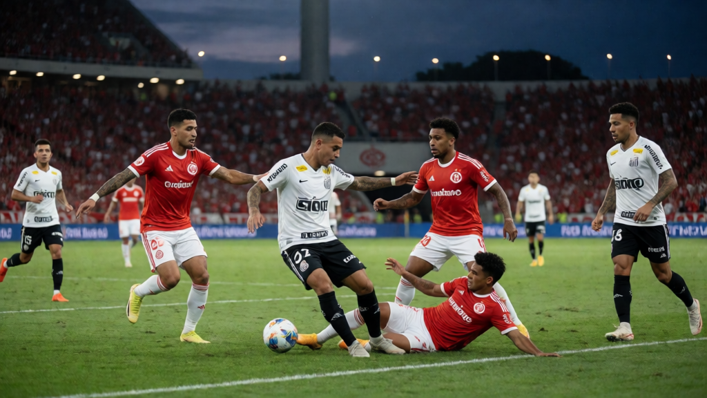 Internacional ve Santos futbolcuları maç öncesi sahada