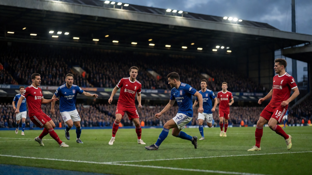 Ipswich Town ve Liverpool futbolcuları Premier League maçı için sahada
