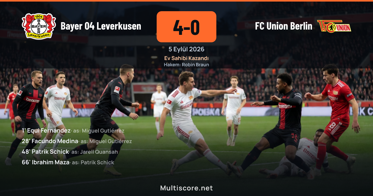 Bayer 04 Leverkusen - FC Union Berlin maçından bir kare, Leverkusen oyuncuları gol sevinci yaşıyor