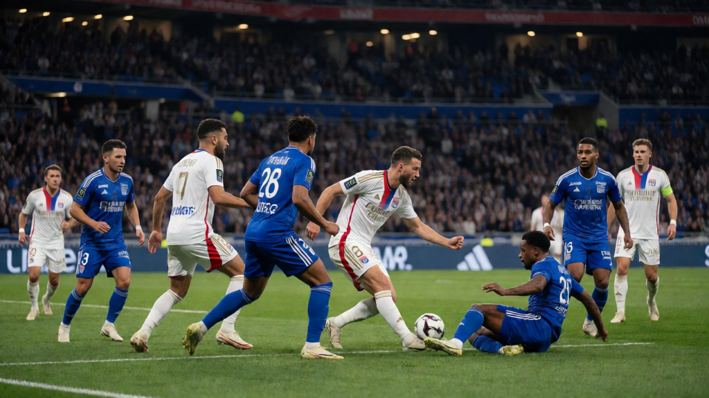 Olympique Lyonnais ve Auxerre futbolcuları Ligue 1 maçında
