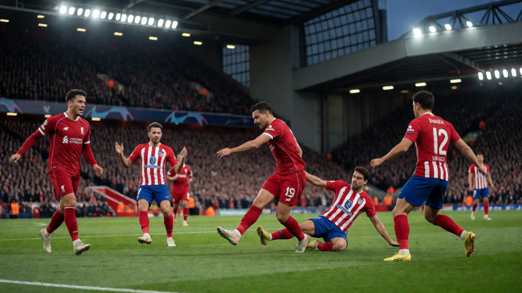 Liverpool ve Atlético de Madrid futbolcuları Champions League maçında