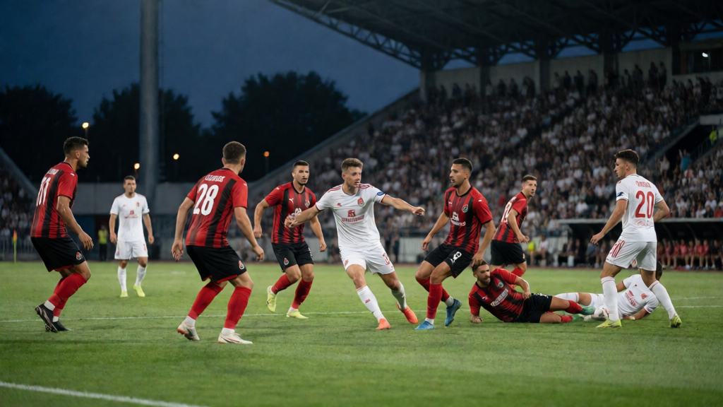 Lokomotiv Plovdiv ve Cherno More futbolcuları maç öncesi sahada