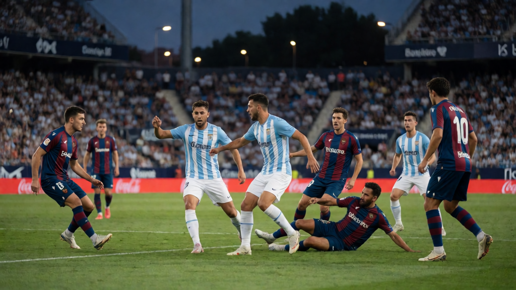 Málaga ve Levante futbolcuları La Rosaleda'da mücadele ederken