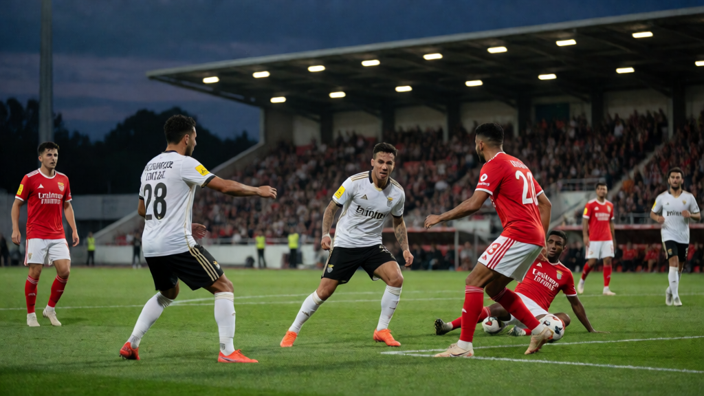 Moreirense ve Benfica futbolcuları maç öncesi saha ortasında