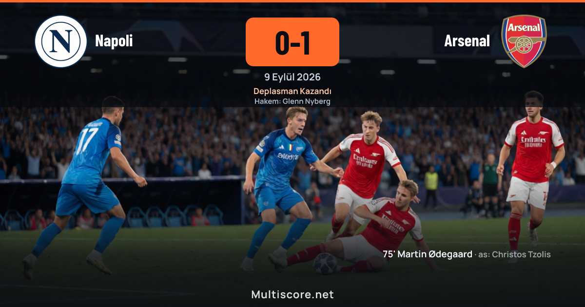 Napoli 0-1 Arsenal maçından bir kare, Odegaard gol sevinci