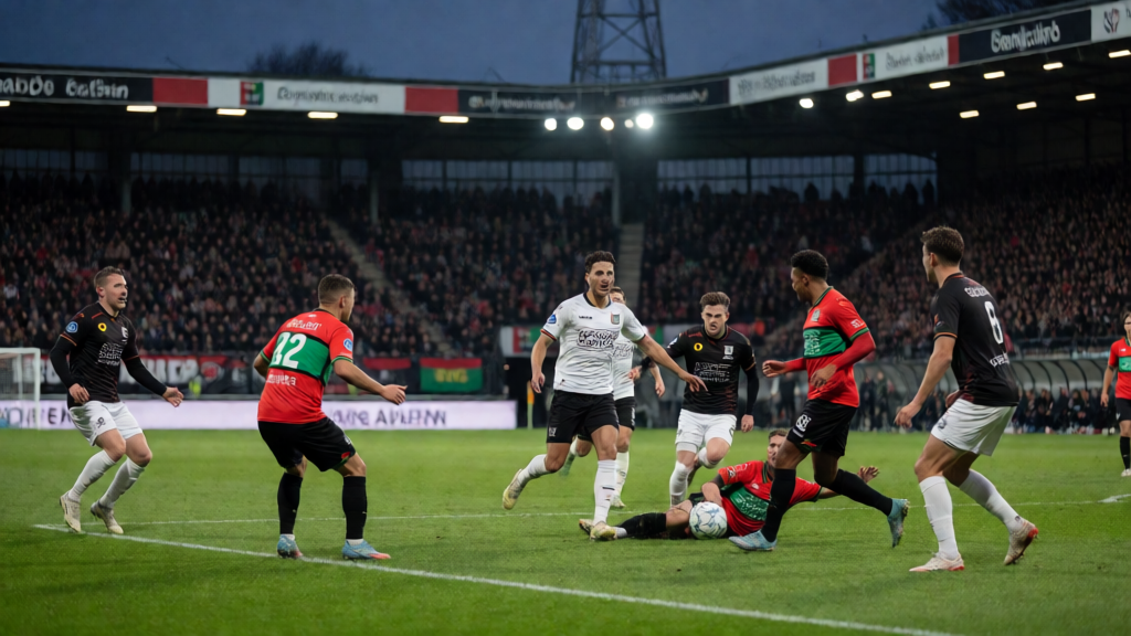 NEC Nijmegen ve Excelsior futbolcuları maç öncesi saha ortasında