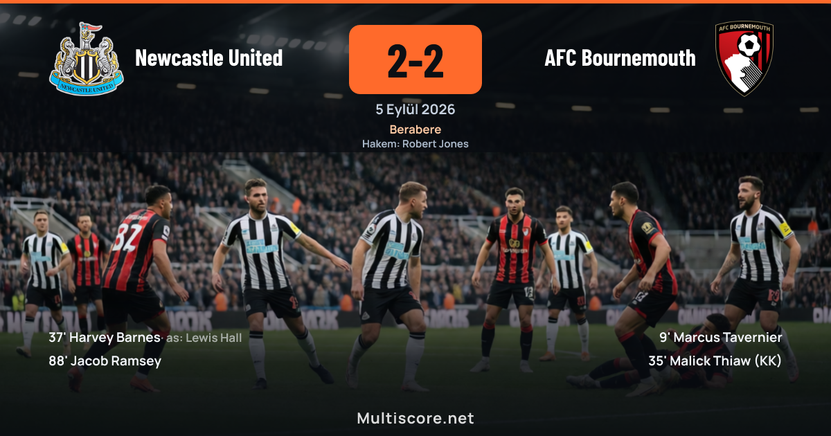 Newcastle United ve AFC Bournemouth futbolcuları St James' Park'ta mücadele ederken