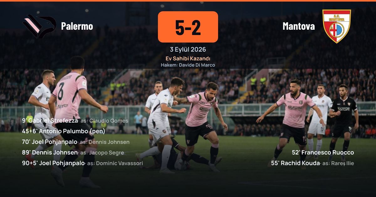 Palermo ve Mantova futbolcuları Coppa Italia maçında mücadele ederken