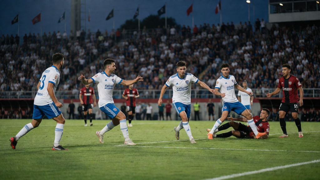 Platense ve Deportivo Riestra futbolcuları maç öncesi sahada