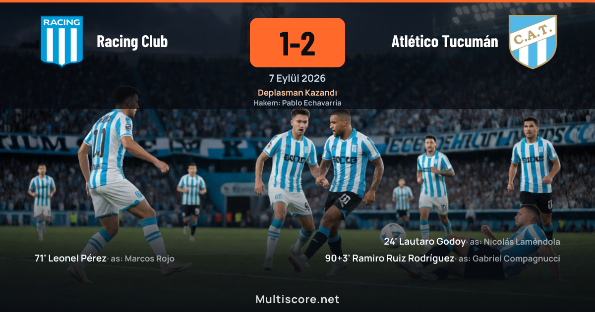 Racing Club ve Atlético Tucumán futbolcuları maç sırasında mücadele ederken
