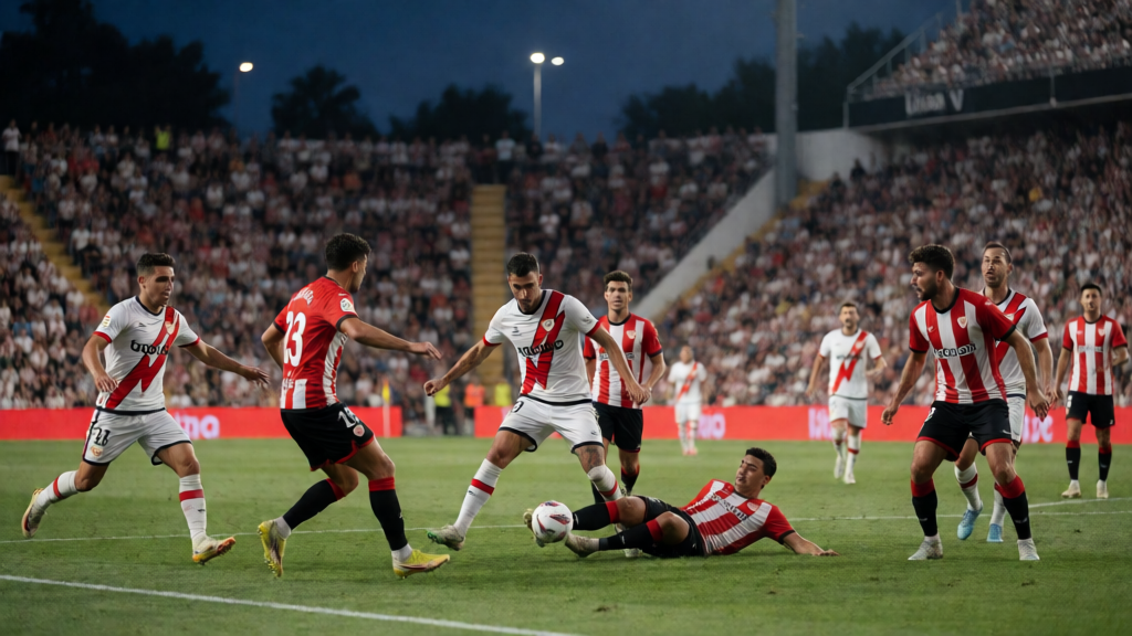Rayo Vallecano ve Racing Santander futbolcuları maç öncesi ısınırken