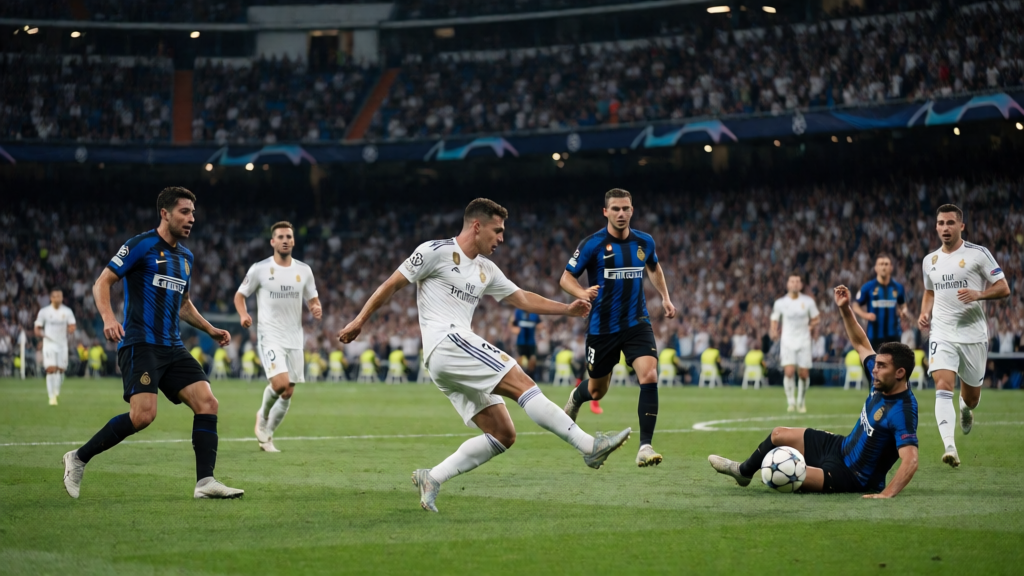 Real Madrid ve Inter futbolcuları Şampiyonlar Ligi maçı öncesi sahada