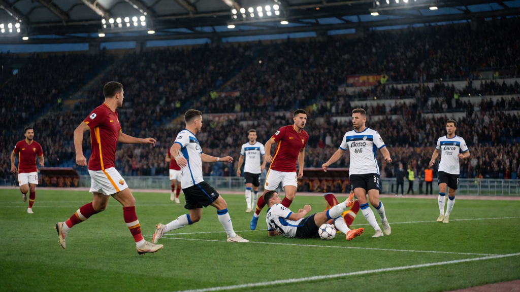 Roma ve Atalanta futbolcuları Serie A maçında mücadele ederken