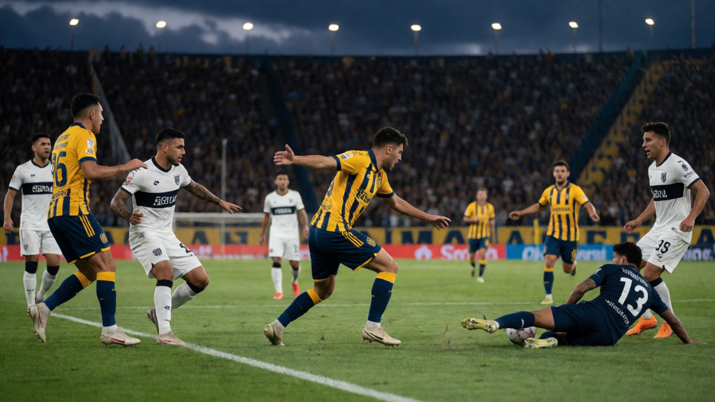 Rosario Central ve Newell's Old Boys futbolcuları Rosario Derbisi'nde mücadele ederken
