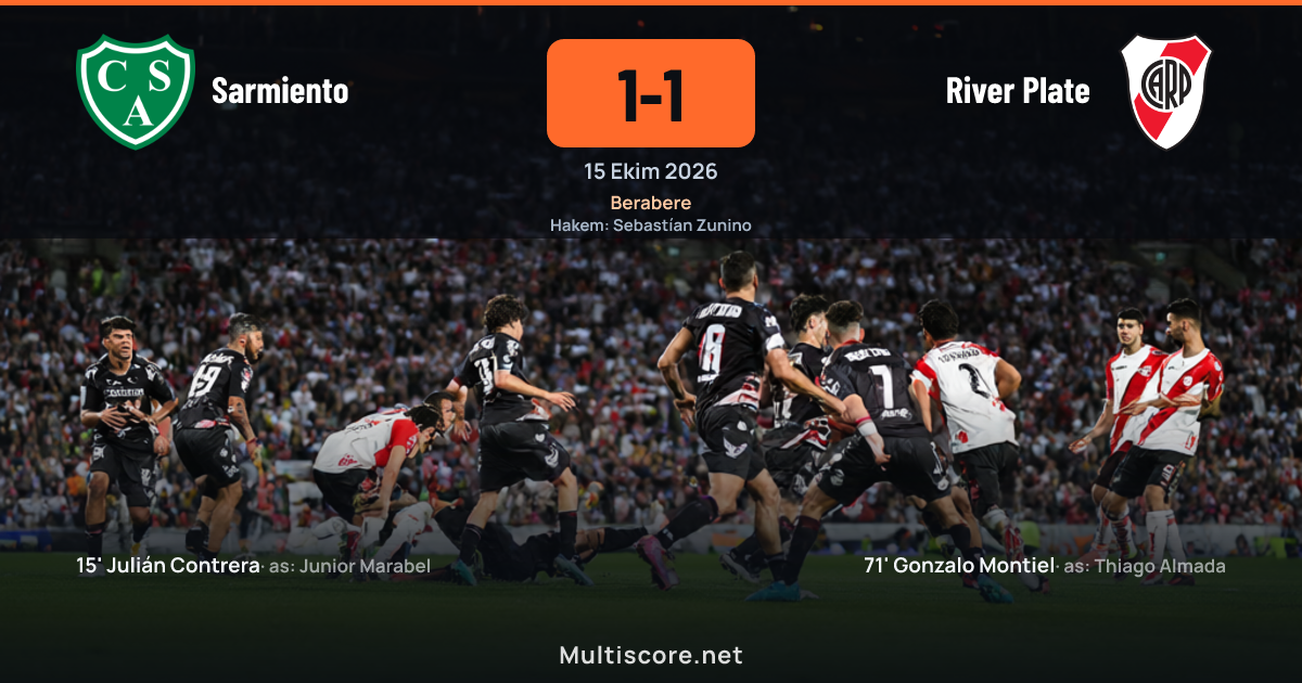 Sarmiento ve River Plate arasında oynanan Liga Profesional de Fútbol maçından bir kare