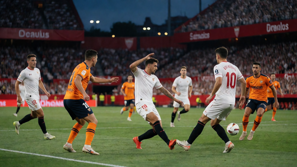 Sevilla ve Valencia futbolcuları La Liga maçı öncesi sahada