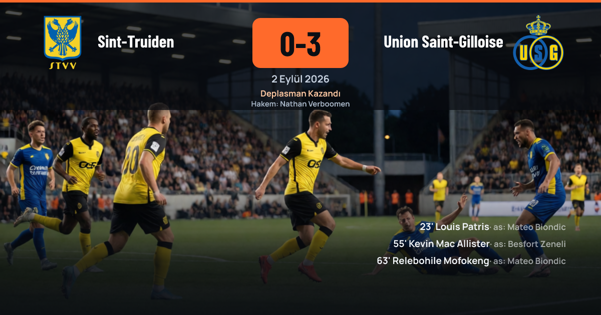Sint-Truiden vs Union Saint-Gilloise maçından bir an, Union SG oyuncuları gol sevinci yaşıyor
